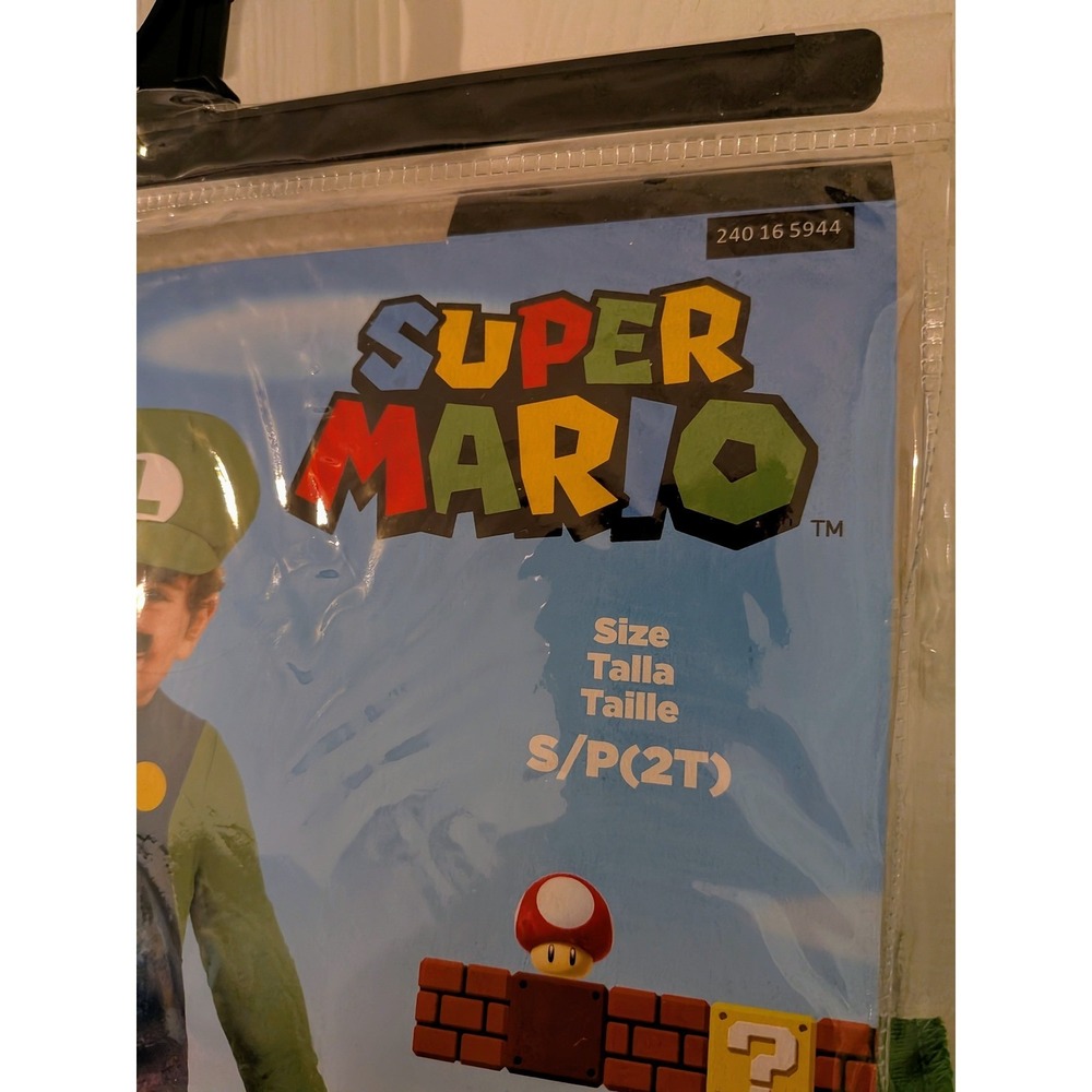 Luigi Toddler Costume 2T Super Mario Bros Green Hat Padded Overalls NWT - Picture 7 of 9